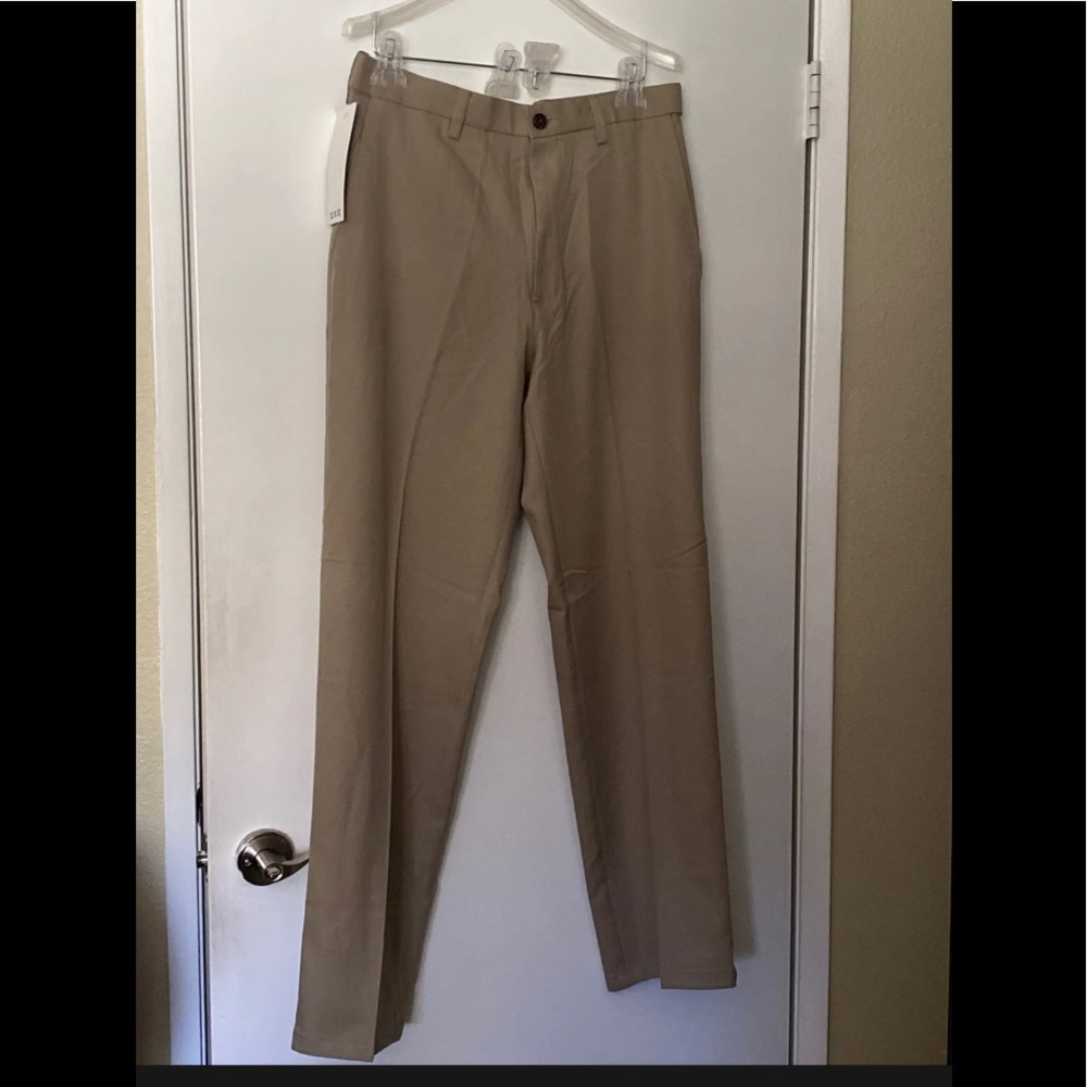 Mens Haggar Comfort Waistband 32x32 H26 Beige Slacks